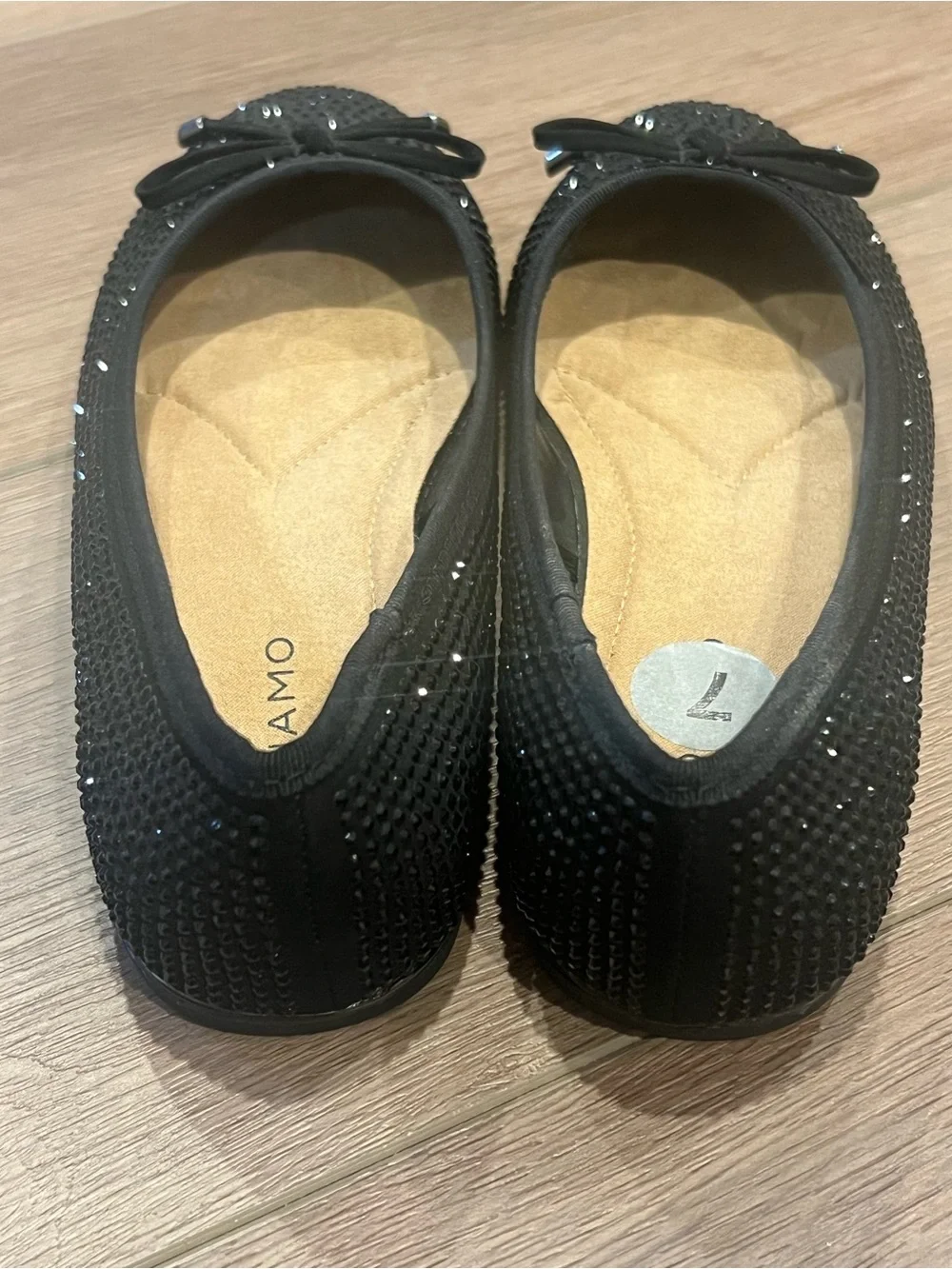 Black Andiamo Ballet Flats Sparkling Rhinestone Embellishments Bows Size 7